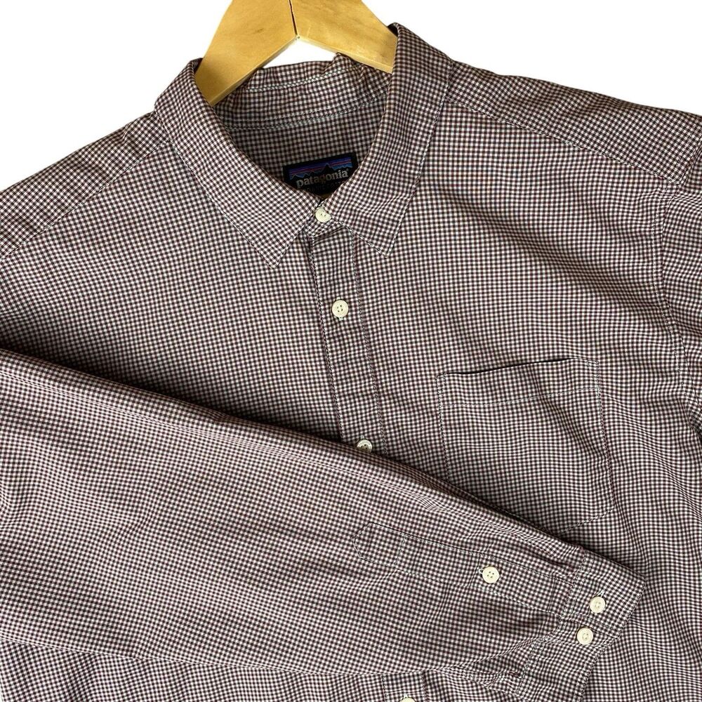 Patagonia Organic Cotton Shirt Mens L Red Check Button Up Long Sleeve Pocket